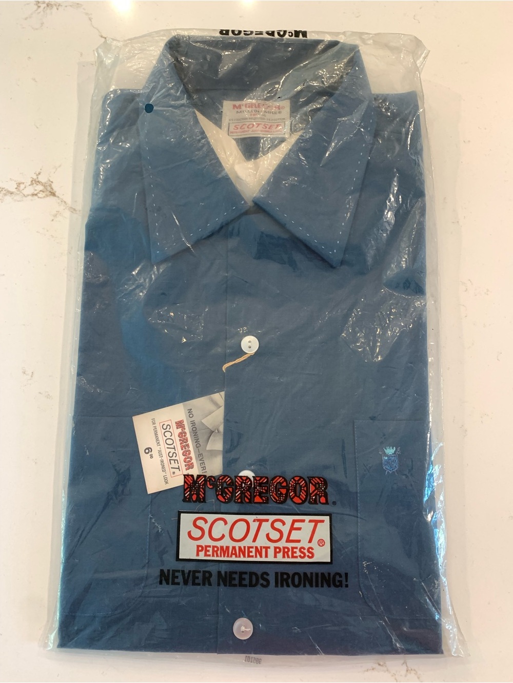 Vintage 1960s McGregor Million Mile Scotset Shirt Blue Collar 16 Size Medium NEW